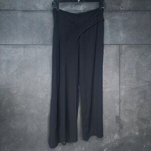 🖤 Vintage-Inspired Black Wide Leg Pants w/ Sheer Overlay Detail StreetGoth